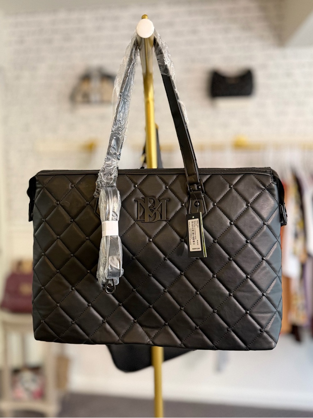 NWT Badgley Mischka Quilted Studded Tote Bag